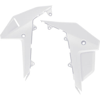 White ACERBIS side panels for Honda CRF250R and CRF450R 2025 models, showing the lower body panels with brand markings.