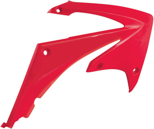 Red Acerbis radiator shrouds for motorcycle body protection, featuring a sleek design and vibrant color.