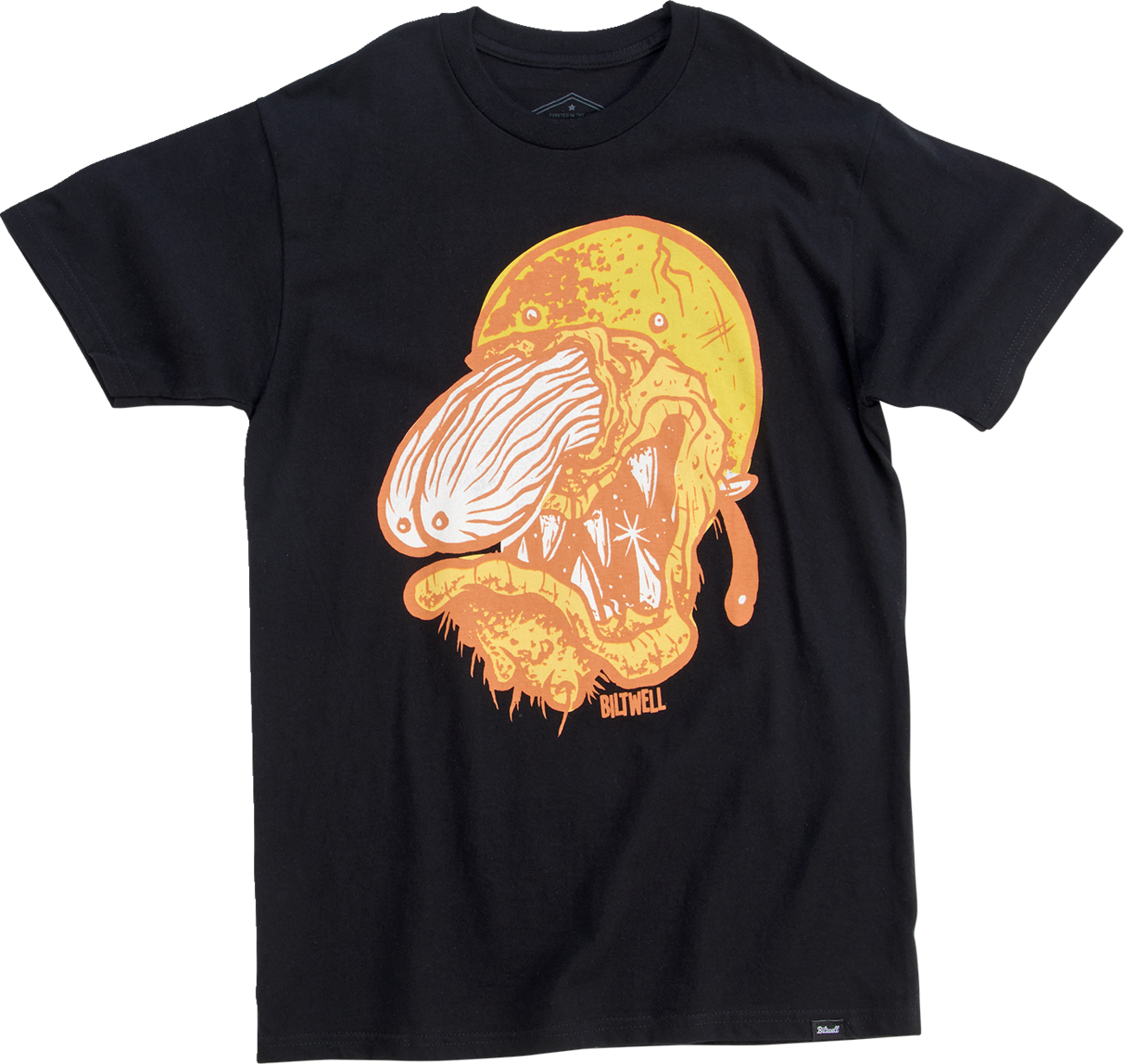 Black BILTWELL Slobber T-Shirt in small size, featuring the Bill's Exhausts logo, displayed on a plain background.
