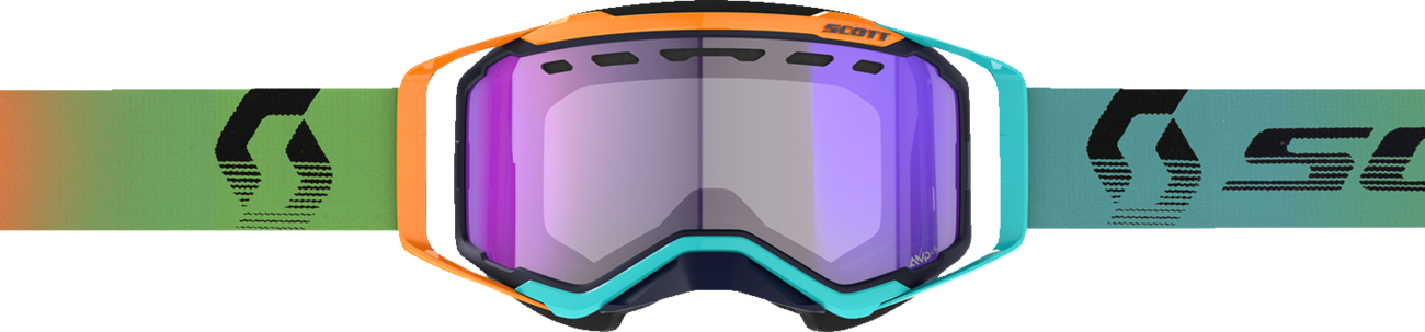 Scott Prospect Snow Cross Goggle with light-sensitive blue chrome lens in blue and orange, designed for snow sports.