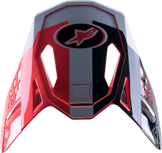 Alpinestars Supertech M10 helmet visor in black, red, and white with clear viewing area, compatible with racing helmets.