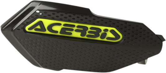 Acerbis black and yellow X-Elite motorcycle handguards mounted on a bike, designed for protection and durability.