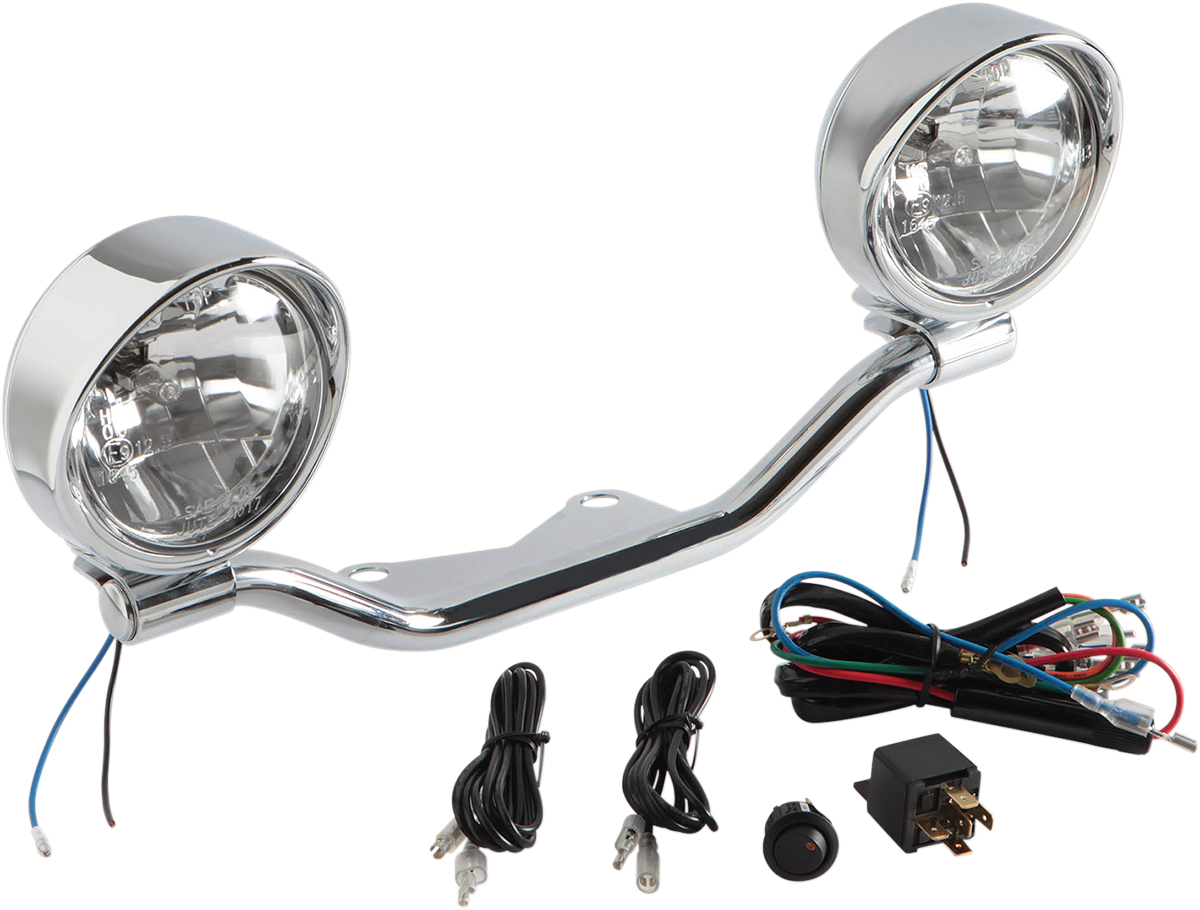 Bill's Exhausts Show Chrome Spotlight Kit for VT1100C2 engine, featuring chrome engine spotlight components and mounting hardware.