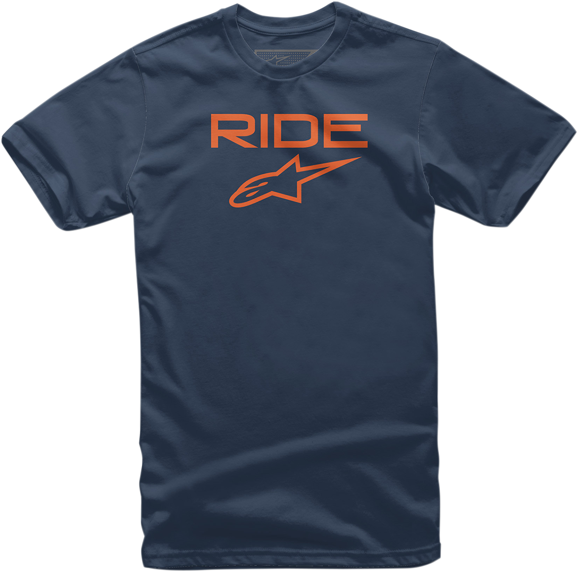Alpinestars Ride 2.0 T-Shirt in navy and orange, medium size, casual fit with logo design, fabric details visible.