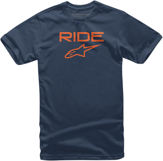 Bill's Exhausts Ride 2.0 T-Shirt in navy and orange, large size, featuring a casual fit with brand and product details visible.