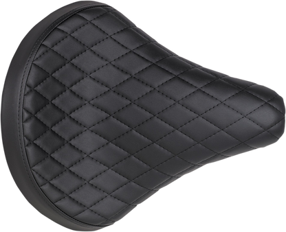 Black BILTWell Solo 2 motorcycle seat with diamond pattern, designed for comfort and style, from Bill's Exhausts.