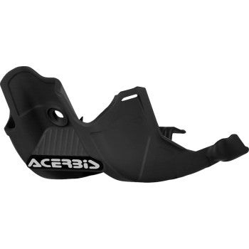 Black ACERBIS skid plate for SX 65 2024 dirt bike, designed to protect the underside and improve durability.