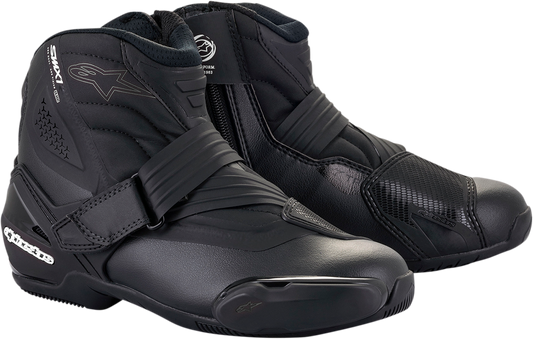 Black Alpinestars Stella SMX-1R V2 motorcycle boots with reinforced ankle protection and textured sole in US size 11 / EU size 43.