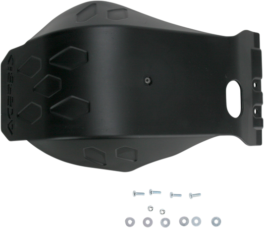 Black ACERBIS KTM skid plate body part designed to protect motorcycle undercarriage, featuring durable construction and precise fit.