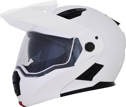 White AFX FX-111DS helmet in XL size, featuring aerodynamic design and adjustable straps, from Bill's Exhausts.
