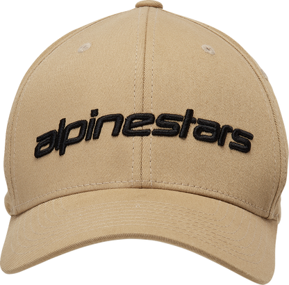 Alpinestars Linear Hat in sand and black, small/medium size, casual cap with embroidered logo, displayed on a plain background.