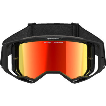 Bill's Exhausts Alpinstars Vision 8 Goggle in black with red mirror lens, featuring a sleek design and adjustable strap.