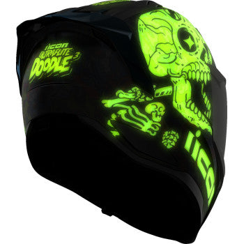 Blue ICON Ultraflite Doodle 3 MIPS helmet in 3XL size with a colorful graphic design, featuring adjustable straps and ventilation.