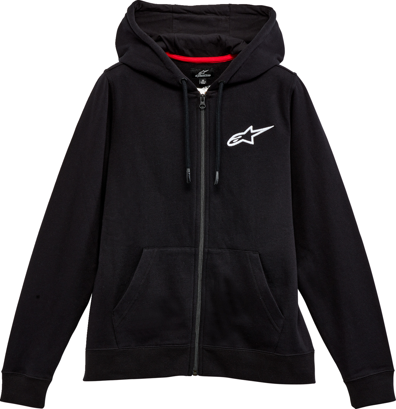 Black and white Alpinestars women's Ageless zip hoodie, medium size, featuring the Alpinestars logo and zip-up front.