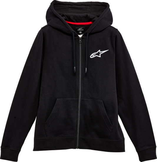 Black and white Alpinestars women's Ageless zip hoodie, medium size, featuring the Alpinestars logo and zip-up front.