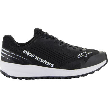 Alpinestars Meta Road V2 motorcycle shoes in black and white, US size 8, with sporty design and protective features.