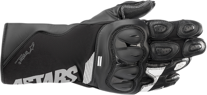 Alpinestars SP-365 Drystar® motorcycle gloves in black and white, size 2XL, showing the gloves' design and protective features.