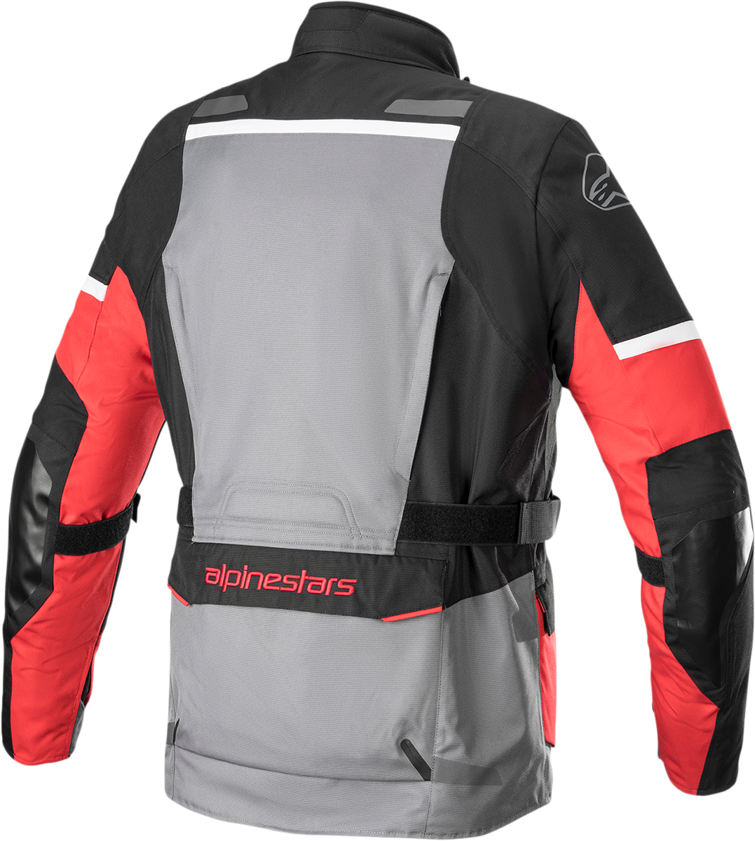 Alpinestars Andes v3 motorcycle jacket in gray, black, and red with XL size, featuring protective padding and stylish design.