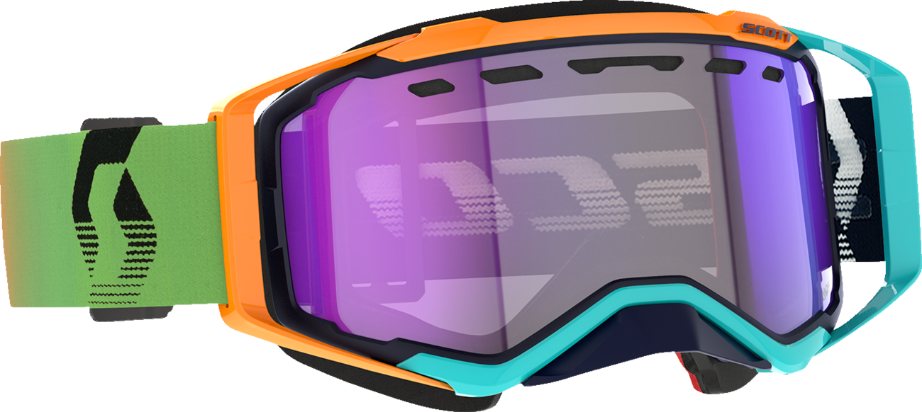 Scott Prospect Snow Cross Goggle in blue and orange with light-sensitive blue chrome lens, designed for snow sports.
