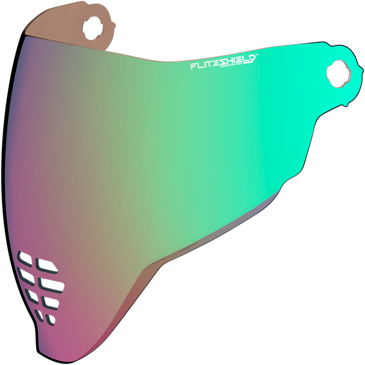 Bill's Exhausts ICON Airflite FliteShield RST Green helmet part, close-up of green helmet shield with brand logo visible.