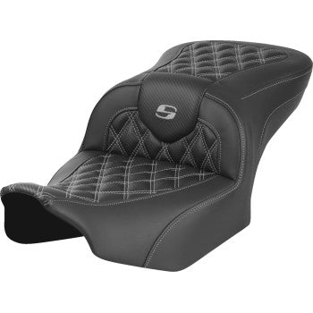 SADDLEMEN RoadSofa™ seat for FLTR/FLHX 2023-2024, gray carbon fiber with lattice stitch, without backrest, by Bill's Exhausts.