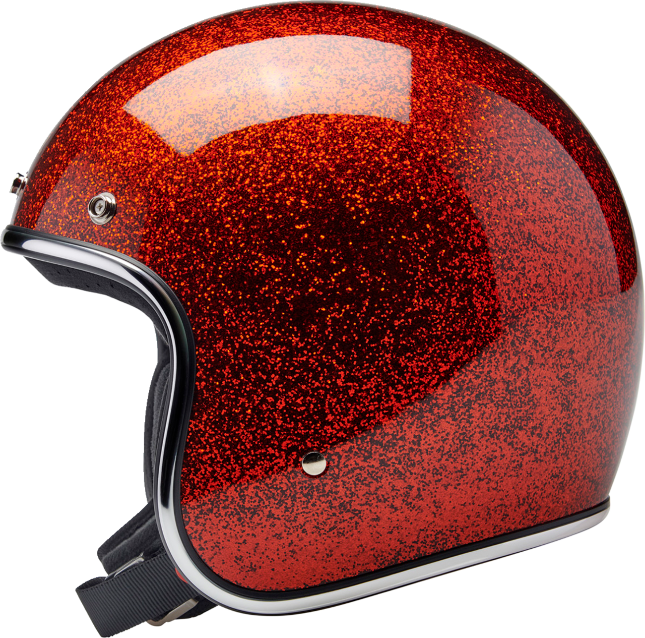 BILTWELL Bonanza helmet in Rootbeer Megaflake finish, medium size, featuring a glossy helmet with bold design and ventilation vents.