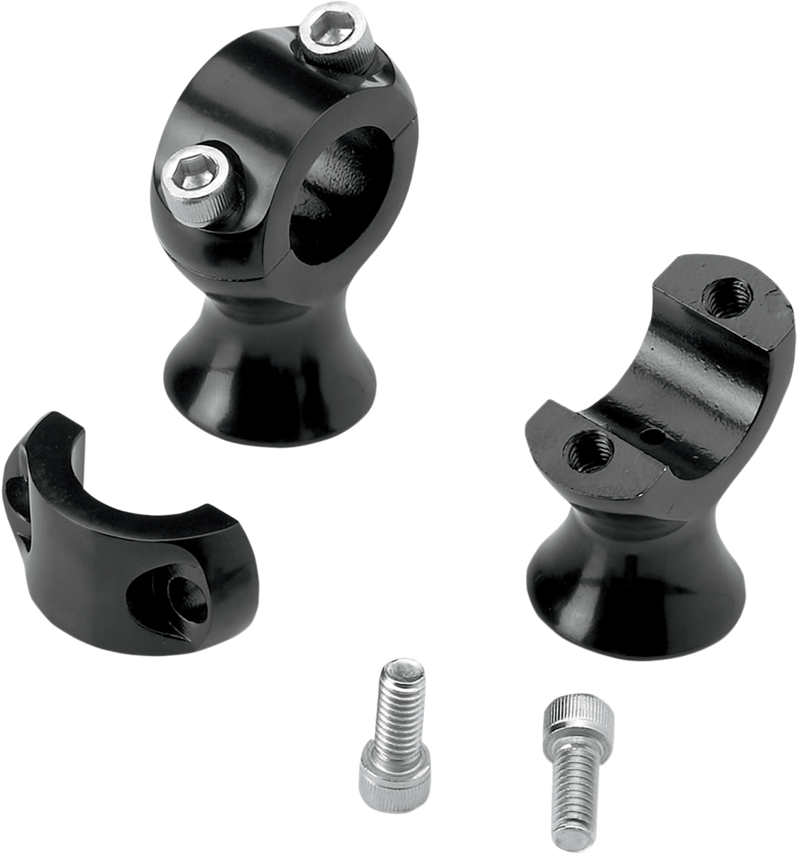 Black BILTWELL Slimline Risers for handlebars, 1-3/4-inch size, shown installed on motorcycle handlebars.