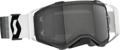 Scott Prospect Sand Dust Goggle in black and white with light-sensitive gray lenses, designed for outdoor activities and protection.