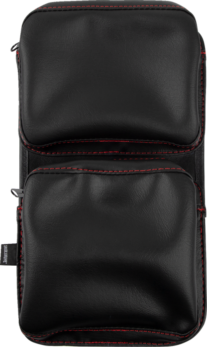 Bill's Exhausts SHOW CHROME Kaliber Dash Pouch in black with red stitching, designed for engine dash storage.