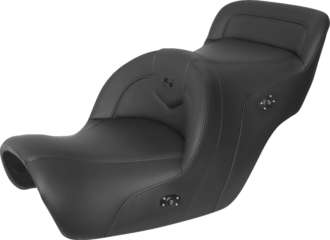 Black SADDLEMEN Heated Roadsofa Seat without backrest, designed for motorcycles, featuring heating elements and durable construction.
