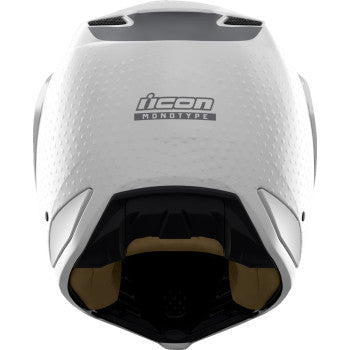 White ICON Elsinore™ helmet in large size with Monotype finish, featuring sleek design and clear visor for motorcycle riding.