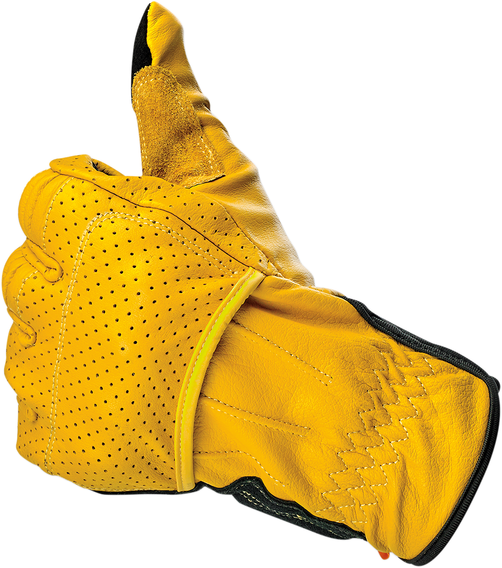 BILTWELL Borrego Gloves in gold and black, small size, durable riding gloves with textured grip and stylish design.