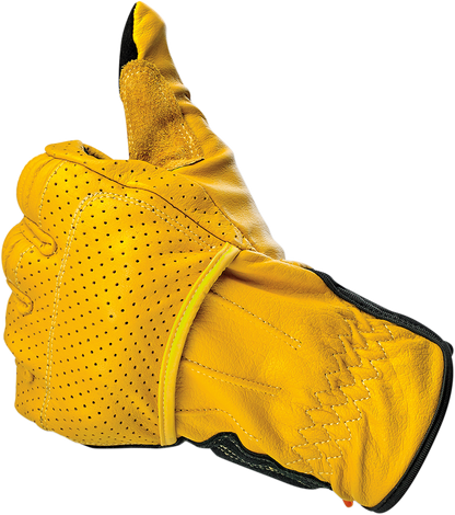 Bill's Exhausts BILTWELL Borrego Gloves in gold and black, 2XL, showing the stylish leather gloves with padding and adjustable straps.