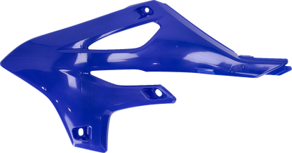 Blue ACERBIS radiator shrouds for motorcycle body, featuring Bill's Exhausts branding and detailed design.