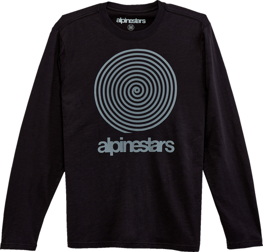 Black Alpinestars Spiral long-sleeve T-shirt for men, large size, featuring graphic design and comfortable fit.