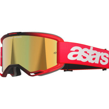 Alpinestars Vision 5 Goggle in red with gold mirror lens, designed for motocross or off-road riding.