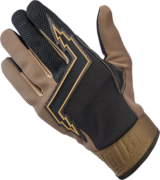 BILTwell Baja Gloves in chocolate color, large size, durable motorcycle gloves from Bill's Exhausts with reinforced design