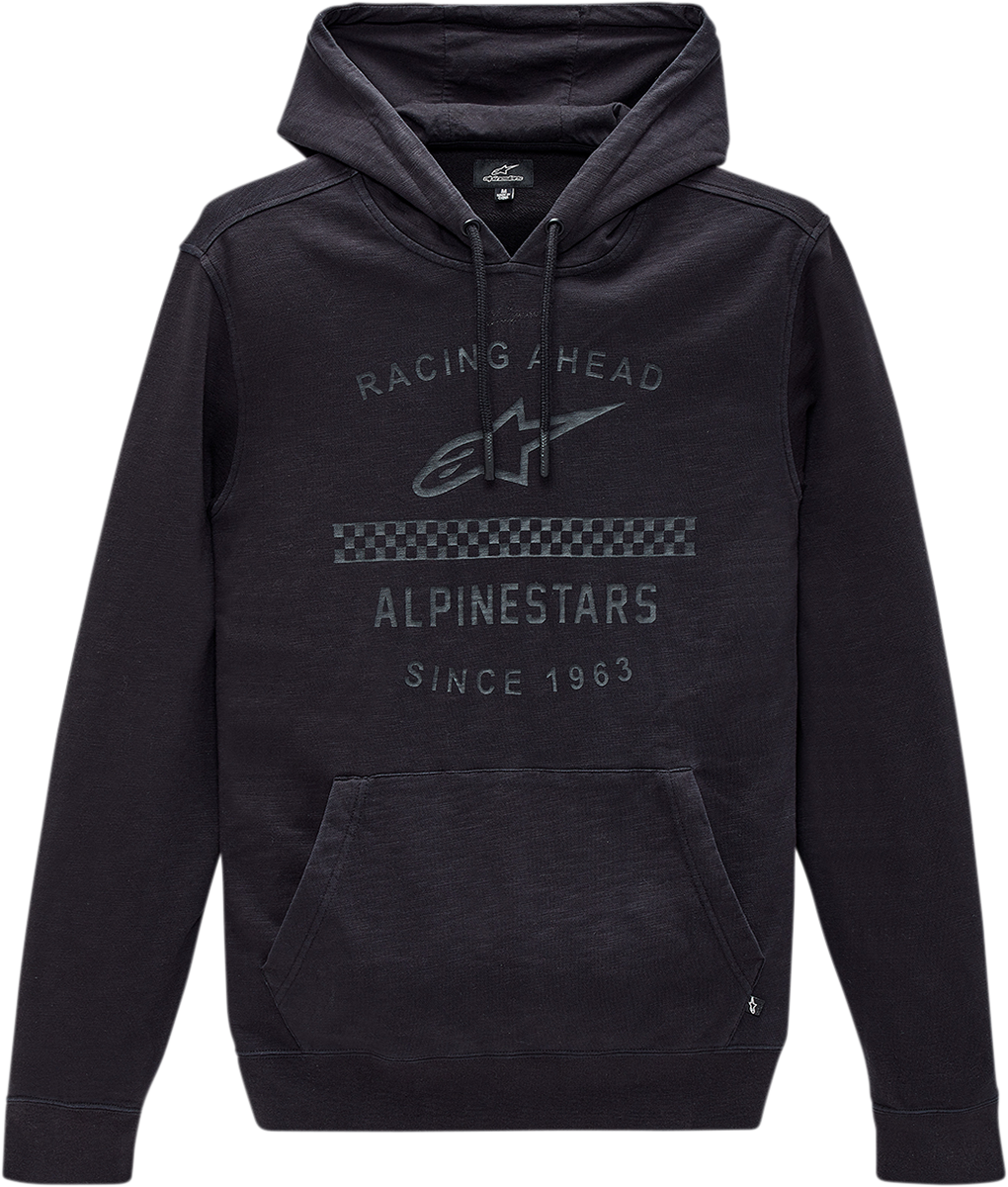 Black Alpinestars Garage Hoodie in large size, featuring a comfortable fit and casual style, displayed on a plain background.