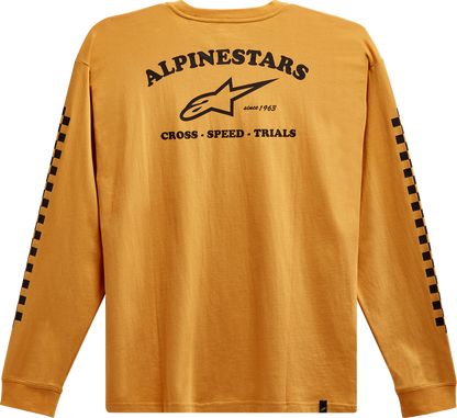 Alpinestars Sunday long-sleeve T-shirt in gold, XL size, featuring the brand logo on the front, casual fit, and comfortable fabric.