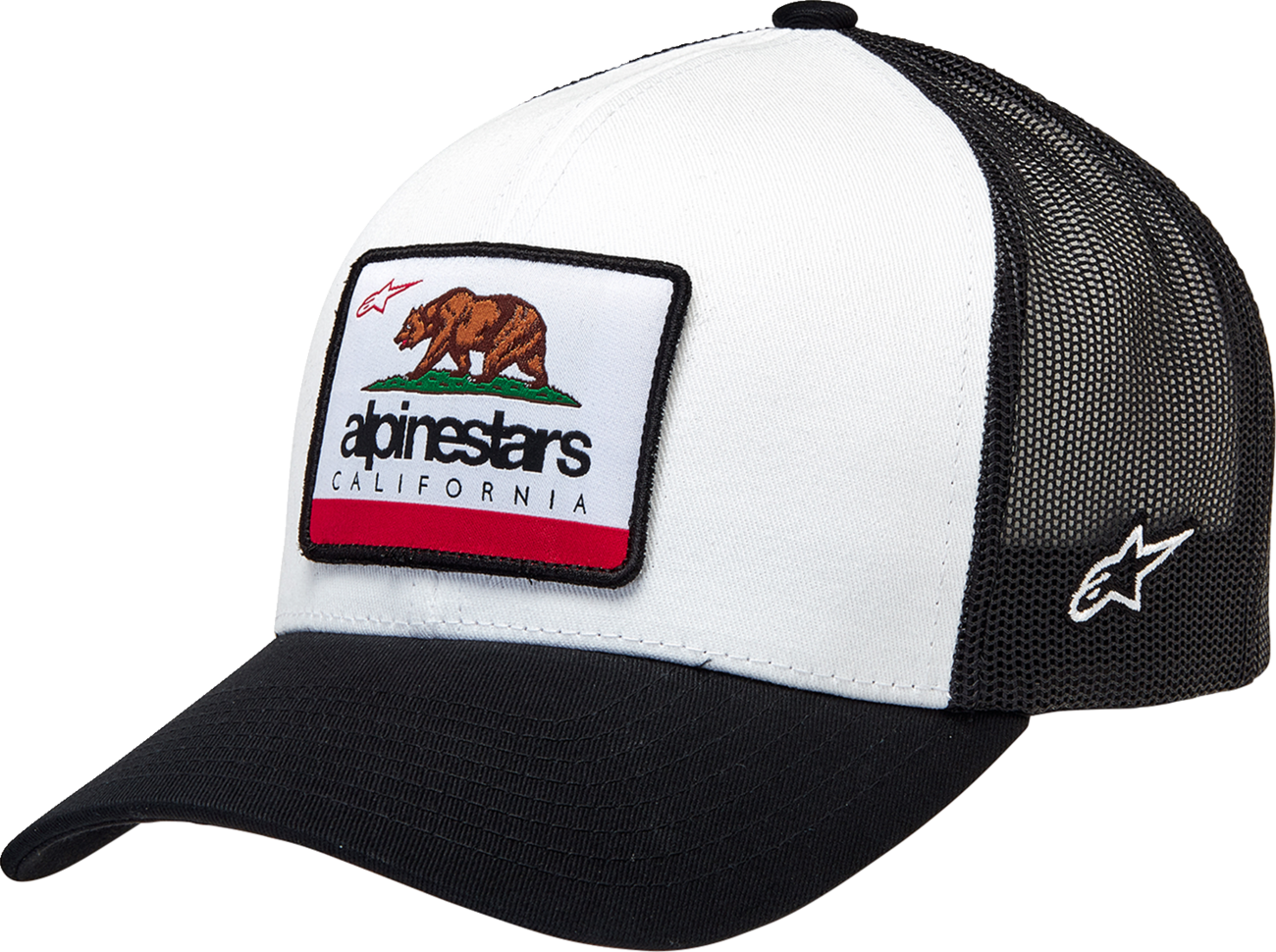 Black and white Alpinstars Cali 2.0 hat by Bill's Exhausts, one size, featuring protective gear design with logo on front.