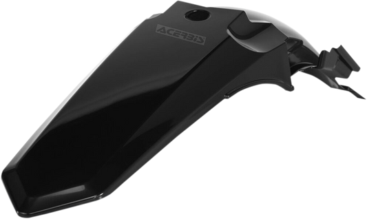 A black Acerbis rear fender body part designed for motorcycles, shown in a close-up image with mounting points visible.
