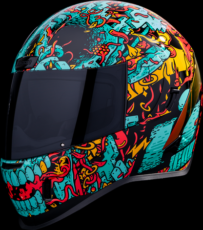 Blue ICON Airform™ Helmet with MIPS® technology, size medium, featuring Munchies design, protective bike helmet by Bill's Exhausts.