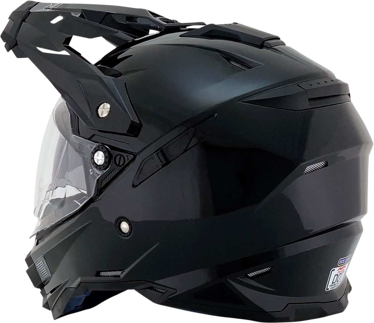 Black gloss AFX FX-41DS motorcycle helmet in 2XL size with clear visor, featuring sleek aerodynamic design and ventilation.