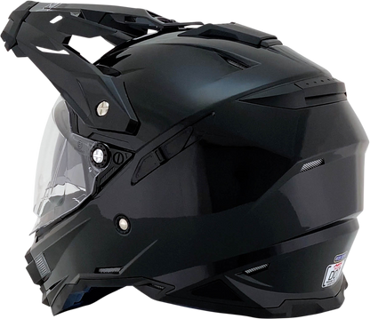Gloss black AFX FX-41DS motorcycle helmet in medium size with clear visor, featuring sleek aerodynamic design.