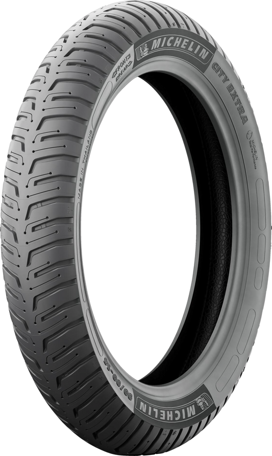 Michelin City Extra front or rear motorcycle tire 2.75-17 with 47P load rating, suitable for city riding, shown in the image.