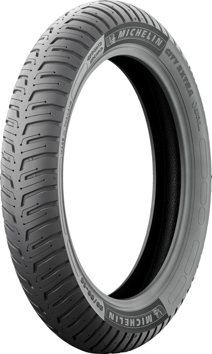 Michelin City Extra front/rear motorcycle tire 2.25-17 with 38P load rating, shown with tread pattern for city riding.