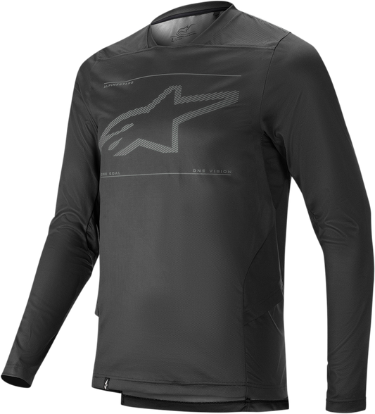 Black Alpinestars Drop 6.0 long-sleeve jersey in XL, featuring breathable fabric and stylish design for motorcycle riding.