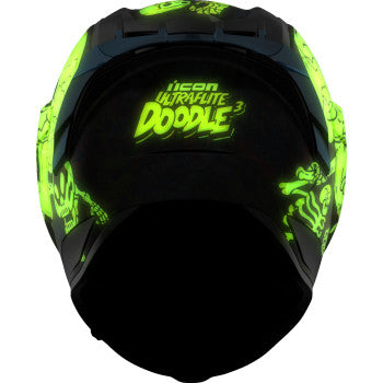 Blue ICON Ultraflite Doodle 3 MIPS helmet in XS size with colorful pattern and aerodynamic design, shown from side view.
