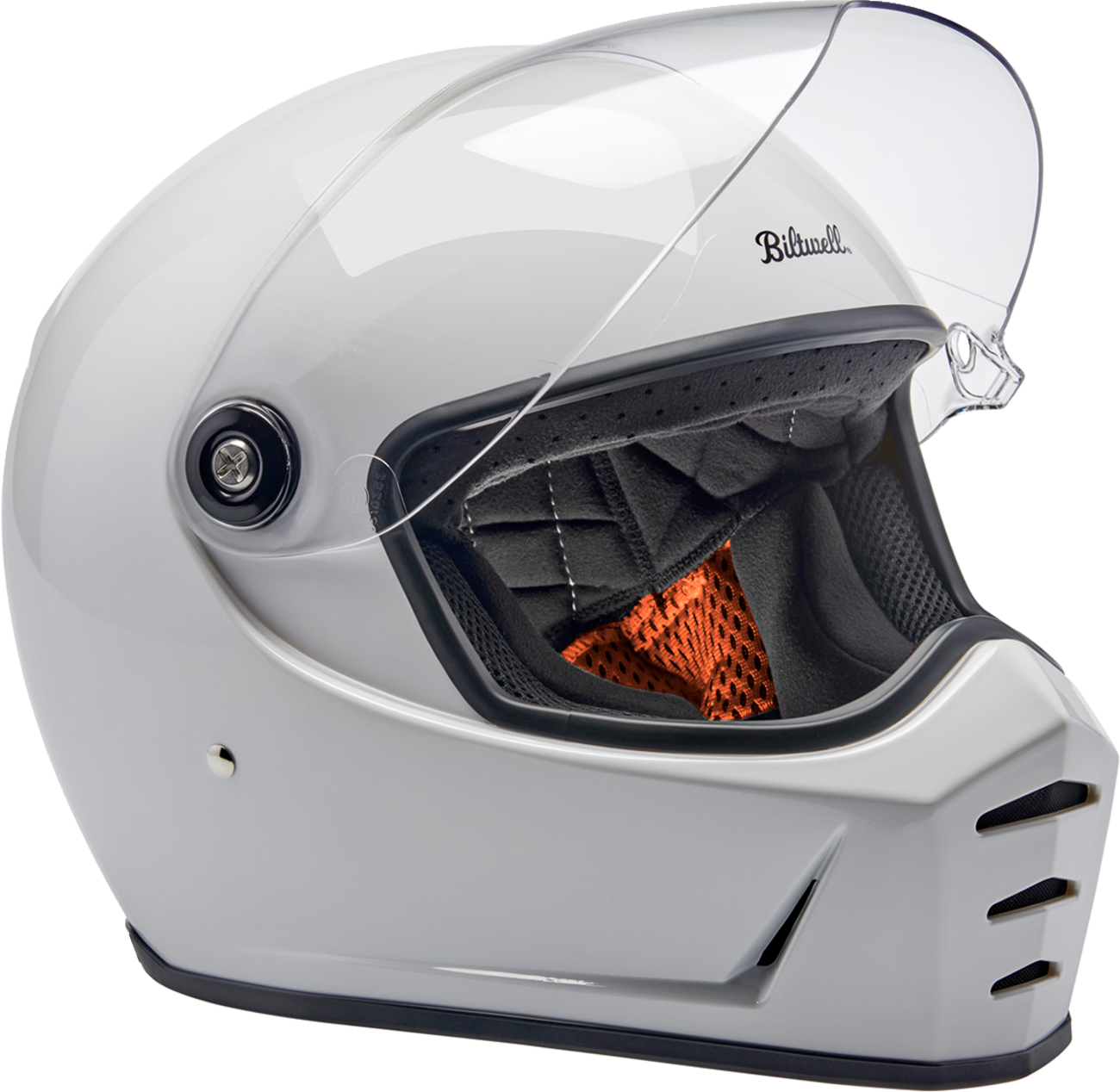 Gloss white BILTWELL Lane Splitter motorcycle helmet with XS size, featuring a sleek design and aerodynamic shape.