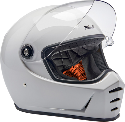 Bill's Exhausts BILTWELL Lane Splitter helmet in gloss white, 2XL size, showcasing its aerodynamic design and sleek finish.